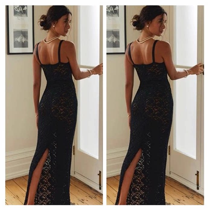 women sexy lace dresses 欧美一字领性感透视蕾丝修身吊带连衣裙