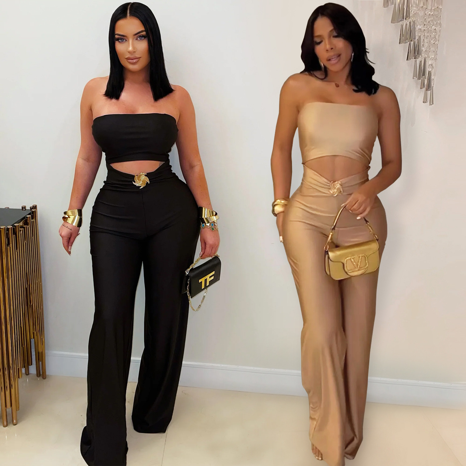 Women slim fit elastic jumpsuit女夏季新款修身弹力休闲连体裤