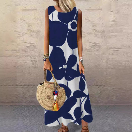 Women's mid length sleeveless dress女装圆领中长款无袖连衣裙