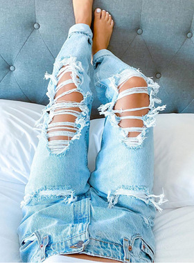 High Waist Ripped Jeans Women's hip hop Loose Trousers 2021