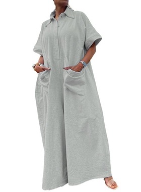 women loose big size jumpsuit pants 仿棉连体裤口袋宽松休闲裤