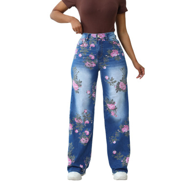 2024欧美大码阔腿裤女士牛仔裤潮 women embroidered jeans pants