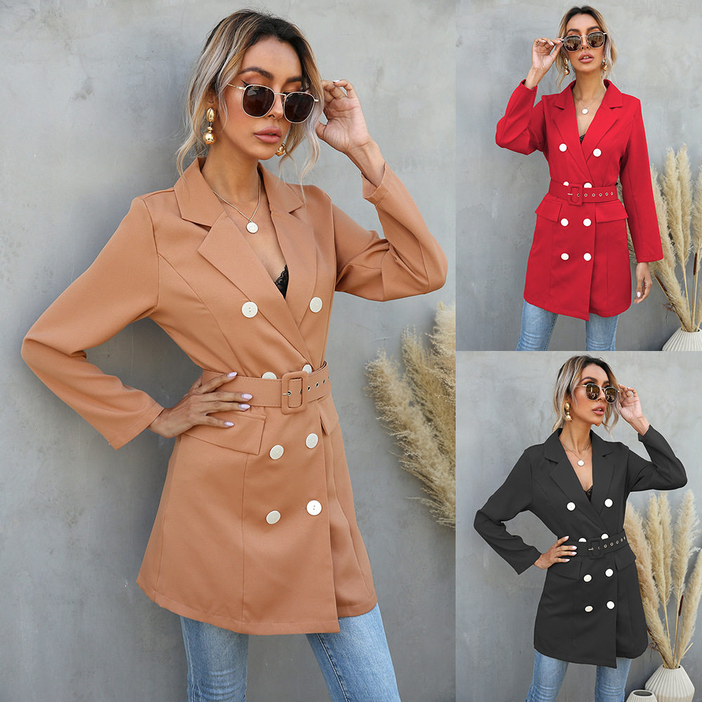 Women's collar long button suit jacket女翻领长款扣子西装外套