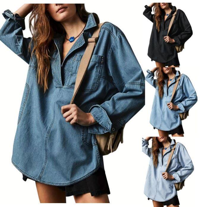 牛仔外套欧美长袖外套V领时尚设计休闲 women jeans coat casual