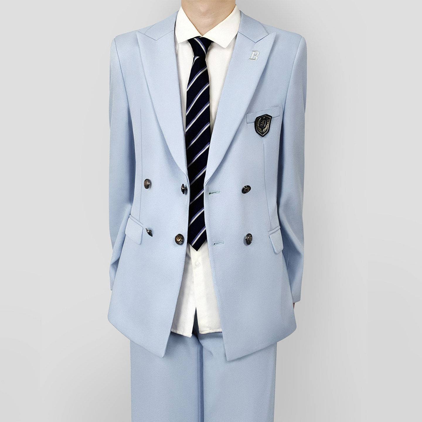 木村叔dk日系原创浅蓝色西服男生春秋季复古双排扣创驳领西服套装