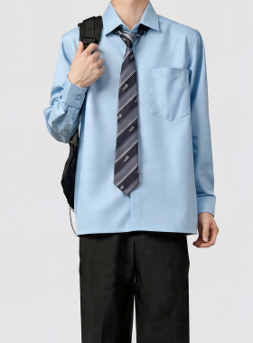 木村叔dk制服蓝色长袖衬衣男生夏季学院风校供感学生免烫衬衫上衣
