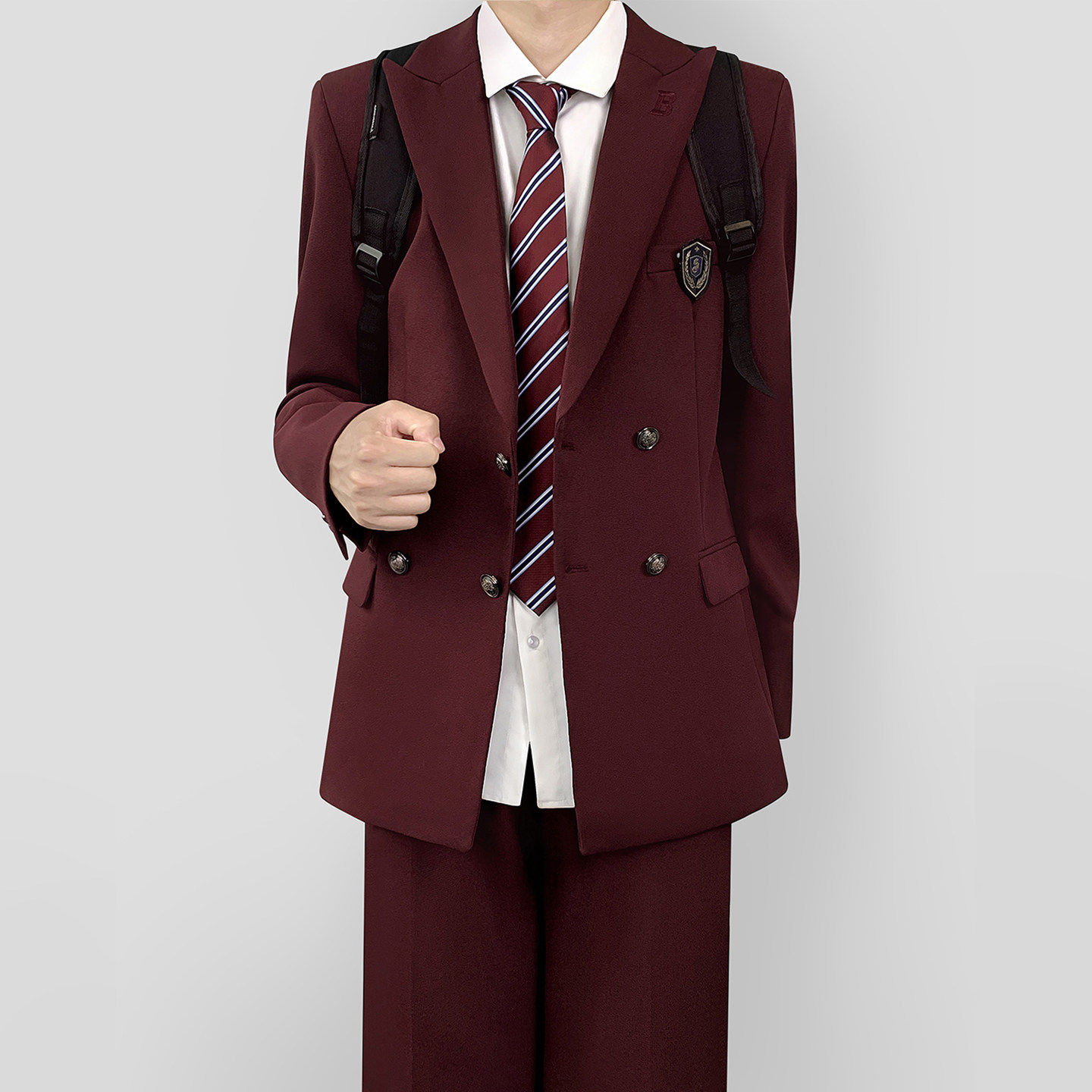 木村叔dk日系原创酒红色西服外套男生学院风双排扣校供感制服套装