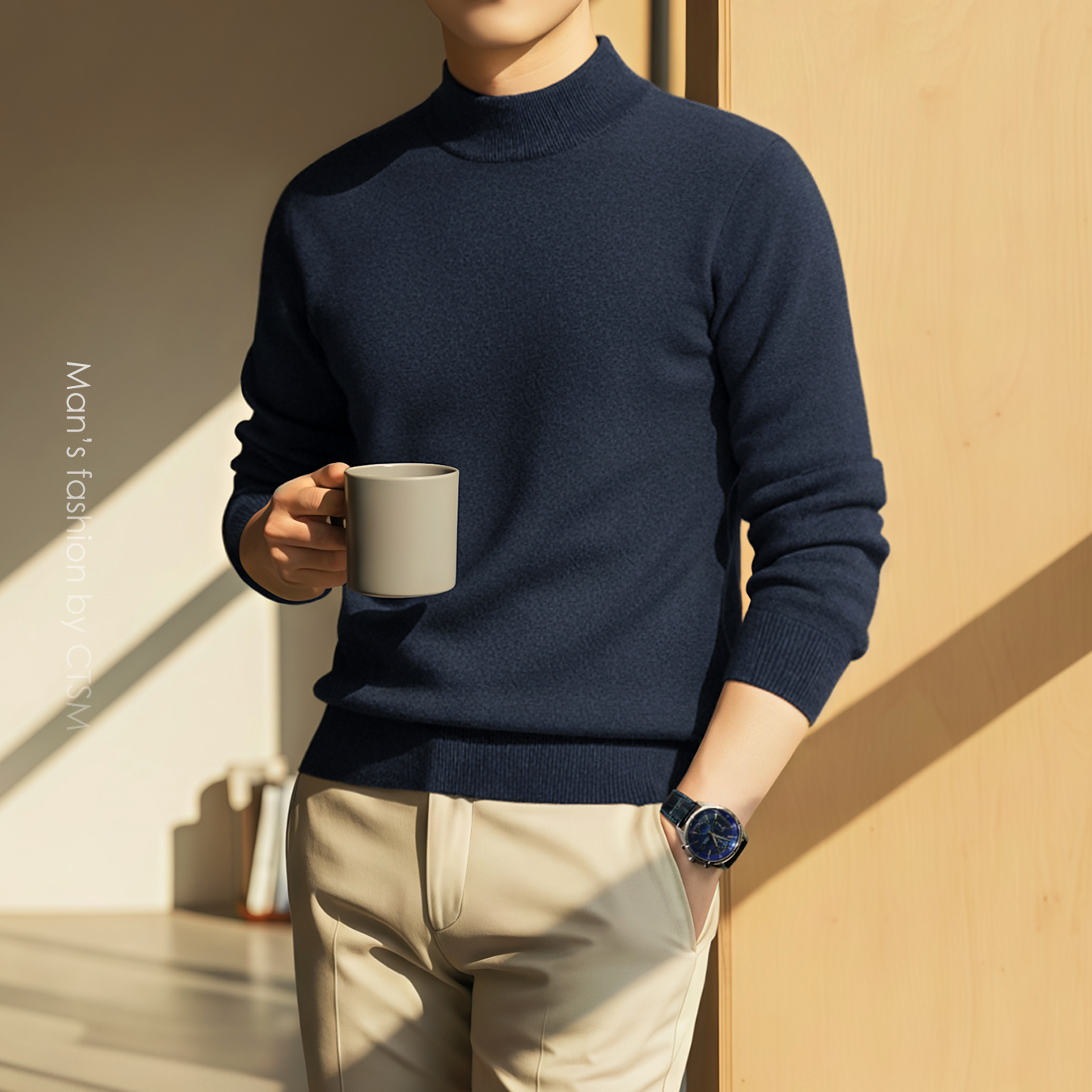 秋冬季男士半高领纯色针织衫长袖保暖加厚打底衫百搭商务休闲毛衣