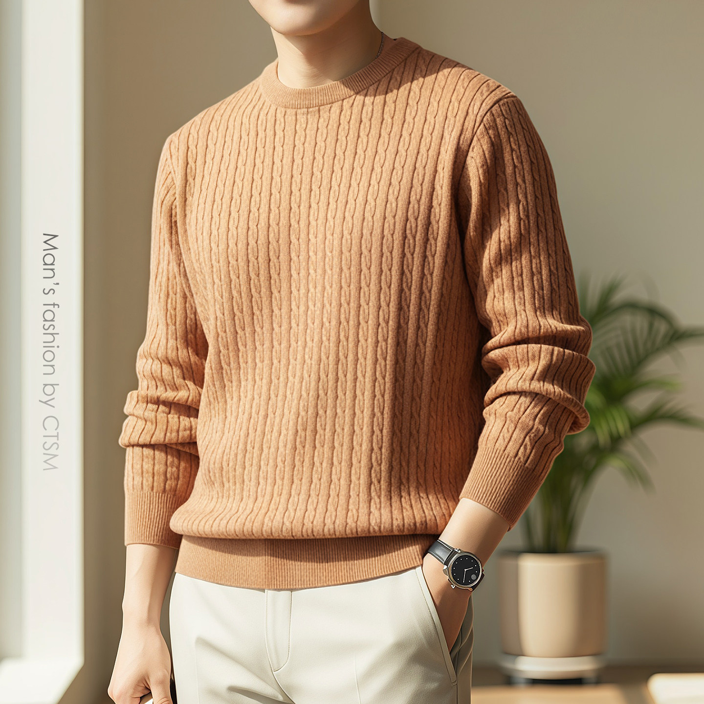 秋冬季美式复古麻花纹针织衫男圆领套头毛衣保暖羊毛衫简约打底衫,男装,针织衫/毛衣,淘宝优惠券,粉丝福利购,淘宝优惠卷