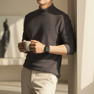 简约休闲风男士 新款 半高领长袖 2025男装 T恤保暖德绒打底衫 秋冬季