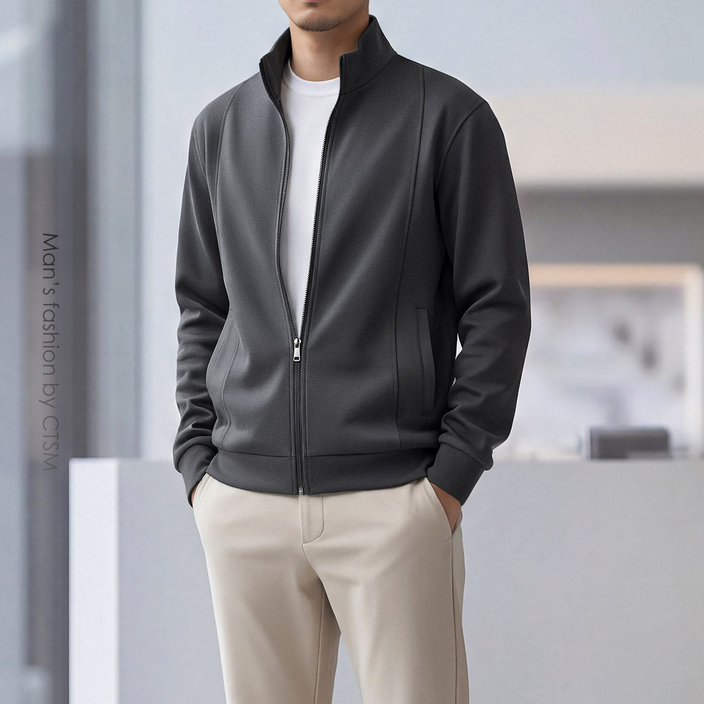 春秋季极简风立领拉链夹克商务休闲运动外套高端开衫卫衣2026男装