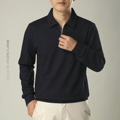 拉链卫衣新款 春秋季 翻领T恤加厚舒适商务休闲POLO衫 高端长袖 男士