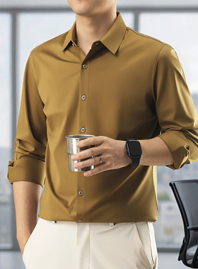 秋季高端免烫休闲白色衬衣高级商务男士纯色衬衫正装男装2025新款