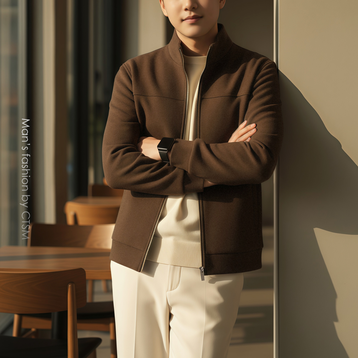 秋冬季男士立领拉链卫衣商务休闲外套极简风羊毛毛衣夹克2025男装