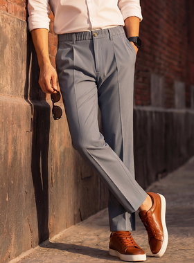 春秋季男士轻奢极简风松紧腰直筒休闲裤简约商务休闲裤通勤九分裤