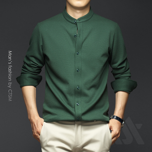 商务休闲立领衬衣高端春装 春秋季 衬衫 高端莫代尔羊毛长袖 上衣 男士