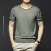 男士 潮夏装 圆领短袖 体恤衫 夏季 新款 T恤针织半袖 高端冰丝2025男装