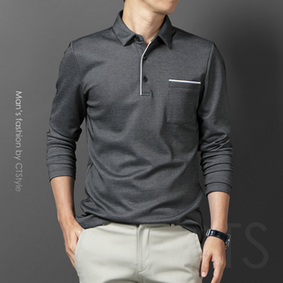 T恤纯棉打底衫 翻领长袖 休闲爸爸秋装 上衣服春秋款 秋季 POLO衫 男士
