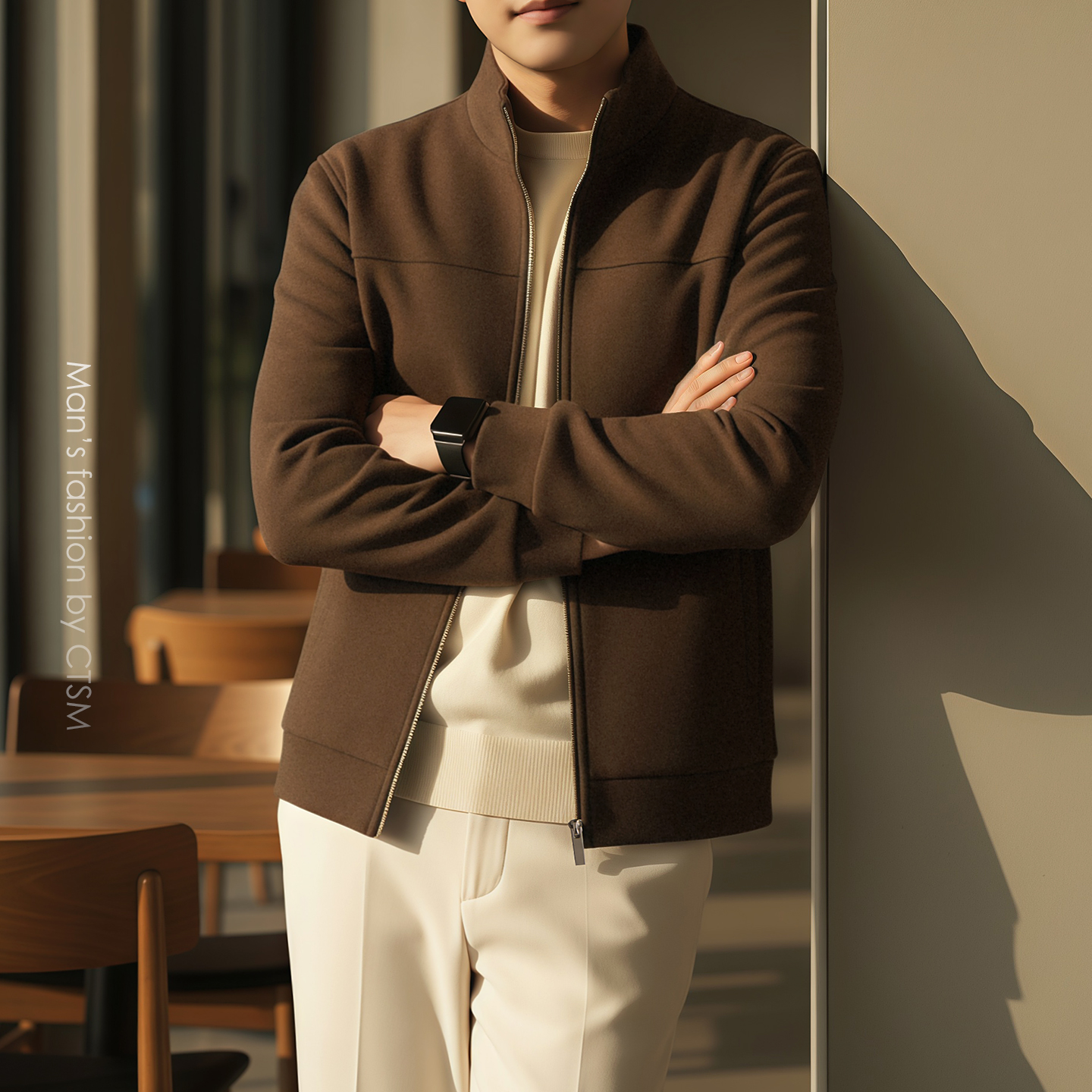 秋冬季男士立领拉链卫衣商务休闲外套极简风羊毛毛衣夹克2025男装