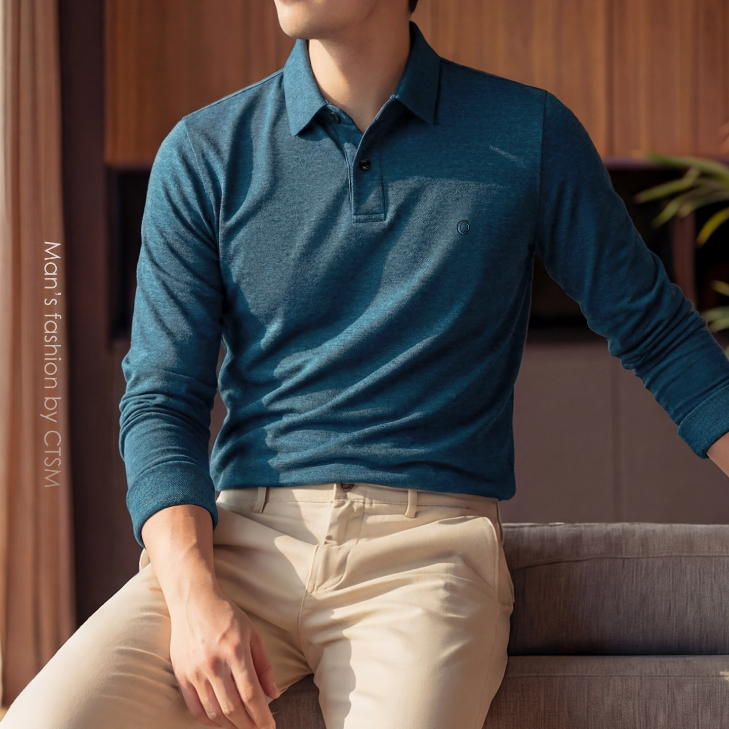 春秋季男士极简商务休闲风长袖翻领POLO衫修身打底衫T恤男装新款,男装,T恤,淘宝优惠券,粉丝福利购,淘宝优惠卷