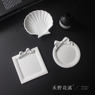 贝壳蝴蝶结石膏托盘首饰饰品美甲收纳盘拍照道具展示架