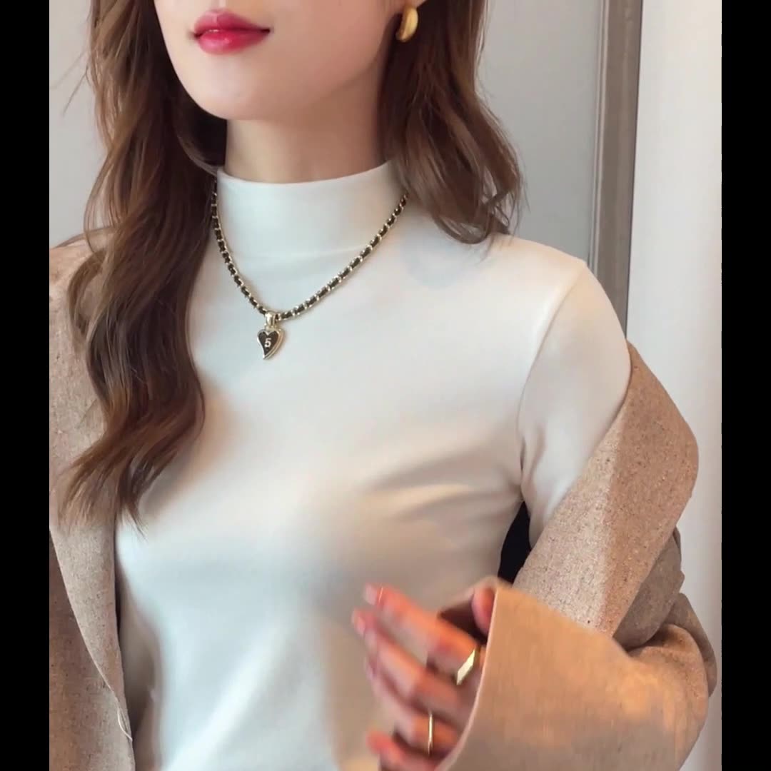 24年秋季新款打底衫长袖半高领纯色德绒显瘦简单大方可外穿上衣女