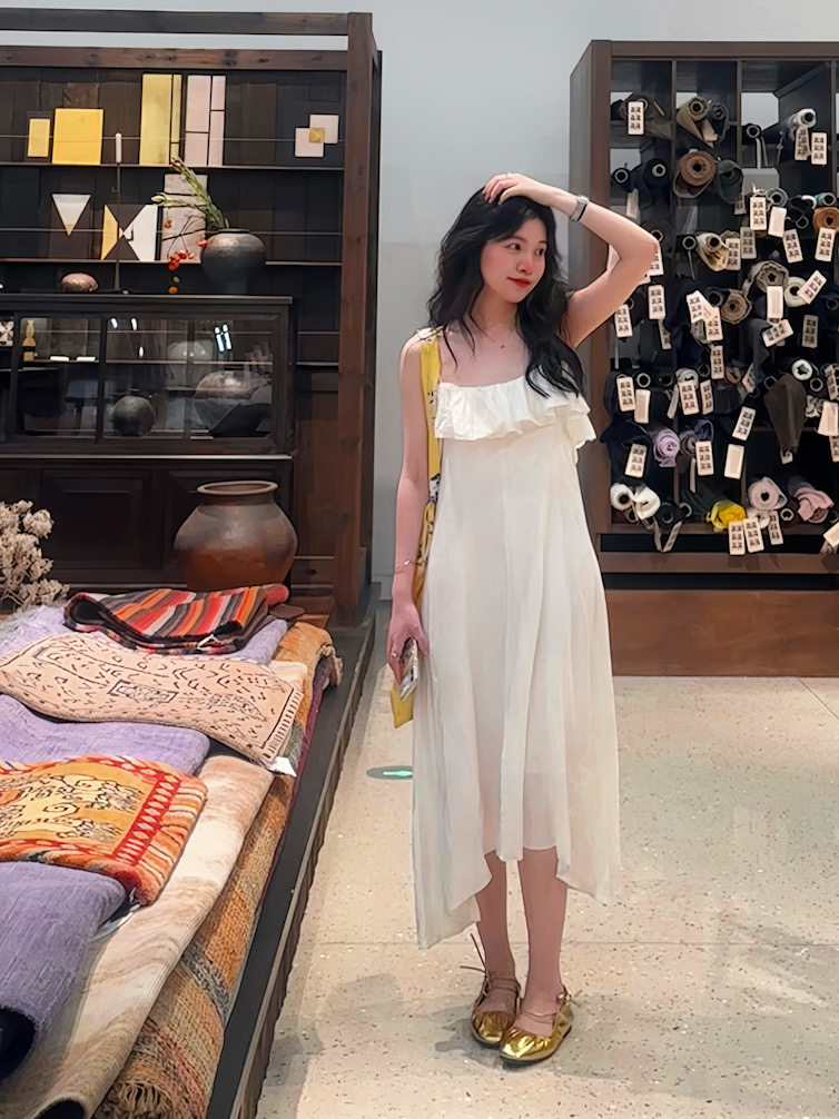 金奶奶JINNNSTUDIO 白色绑带连衣裙 荷叶边吊带裙初恋夏装吊带裙