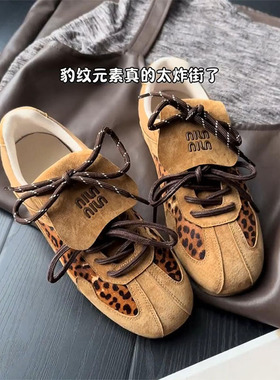 OLDORDER时尚复古翻盖豹纹德训鞋女年秋季百搭休闲运动板鞋阿甘鞋