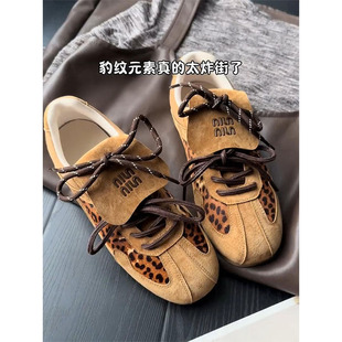 OLDORDER时尚复古翻盖豹纹德训鞋女年秋季百搭休闲运动板鞋阿甘鞋