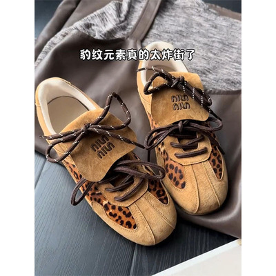 OLDORDER时尚复古翻盖豹纹德训鞋女年秋季百搭休闲运动板鞋阿甘鞋