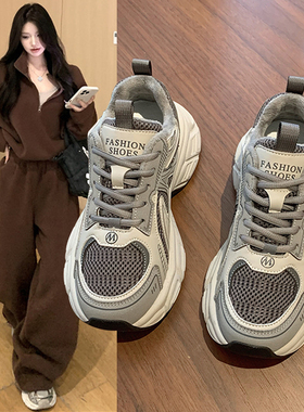 OLDORDER厚底灰色老爹鞋女秋冬季百搭二棉松糕加绒运动鞋学生棉鞋