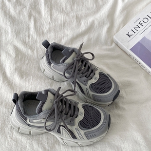 OLDORDER时尚小众厚底运动鞋女秋冬加绒显脚小老爹鞋复古休闲跑鞋