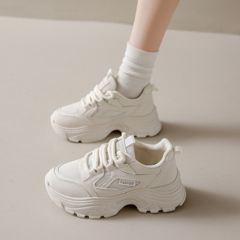 OLDORDER纯黑色运动鞋小黑鞋女秋冬款增高厚底老爹软底上班不累脚