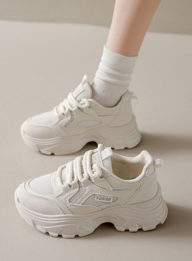 OLDORDER纯黑色运动鞋小黑鞋女秋冬款增高厚底老爹软底上班不累脚