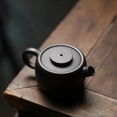 【迹遇】正宗宜兴紫砂壶名家手工石黄黑巨轮嘴壶家用茶壶茶具套装