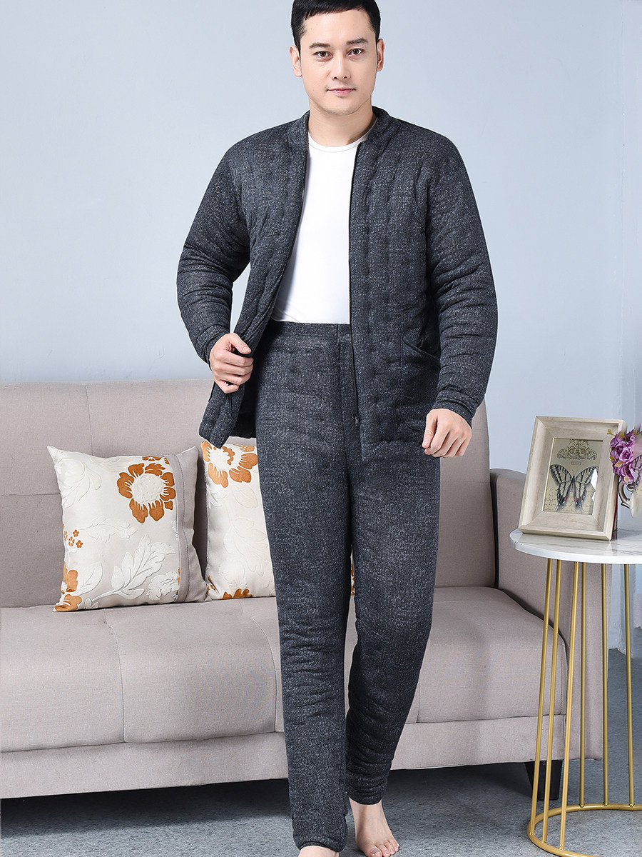 겨울 수제 면 남성 면 코트 정장 중노년 면 재킷 면 바지 두꺼운 따뜻한 가정복 새 아빠 옷