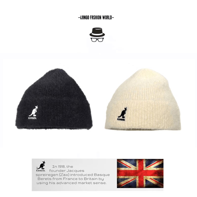 KANGOL袋鼠兔毛针织帽水貂绒秋冬保暖冷帽男女百搭包头帽毛绒帽