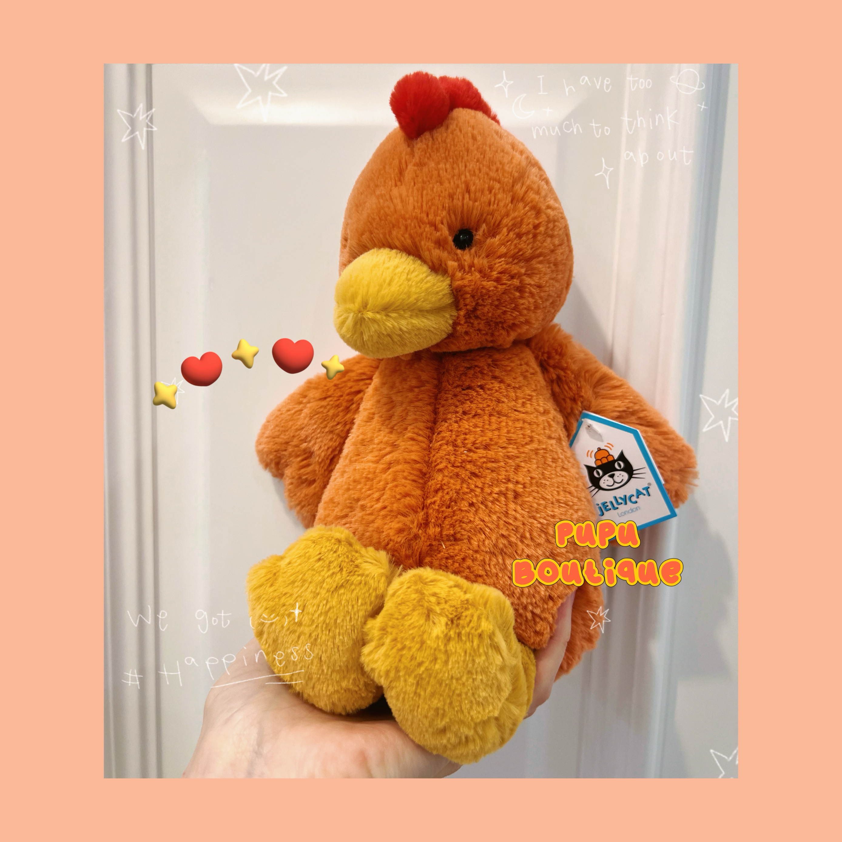 英国正品jellycat Bashful Rooster害羞鸡公仔安抚毛绒公鸡玩偶