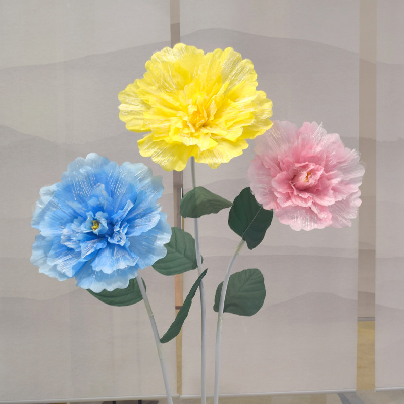 新款婚庆网纱牡丹花红色绢布花舞台手工大花婚礼室外装饰橱窗摆件