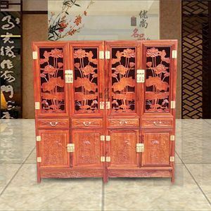 新款红木书柜 缅甸花梨木雕花明式资料柜 大果紫檀文件柜 书架储