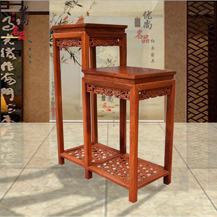 中式仿古缅甸花梨木实木花架木质花架多层落地高低架木客厅置物架