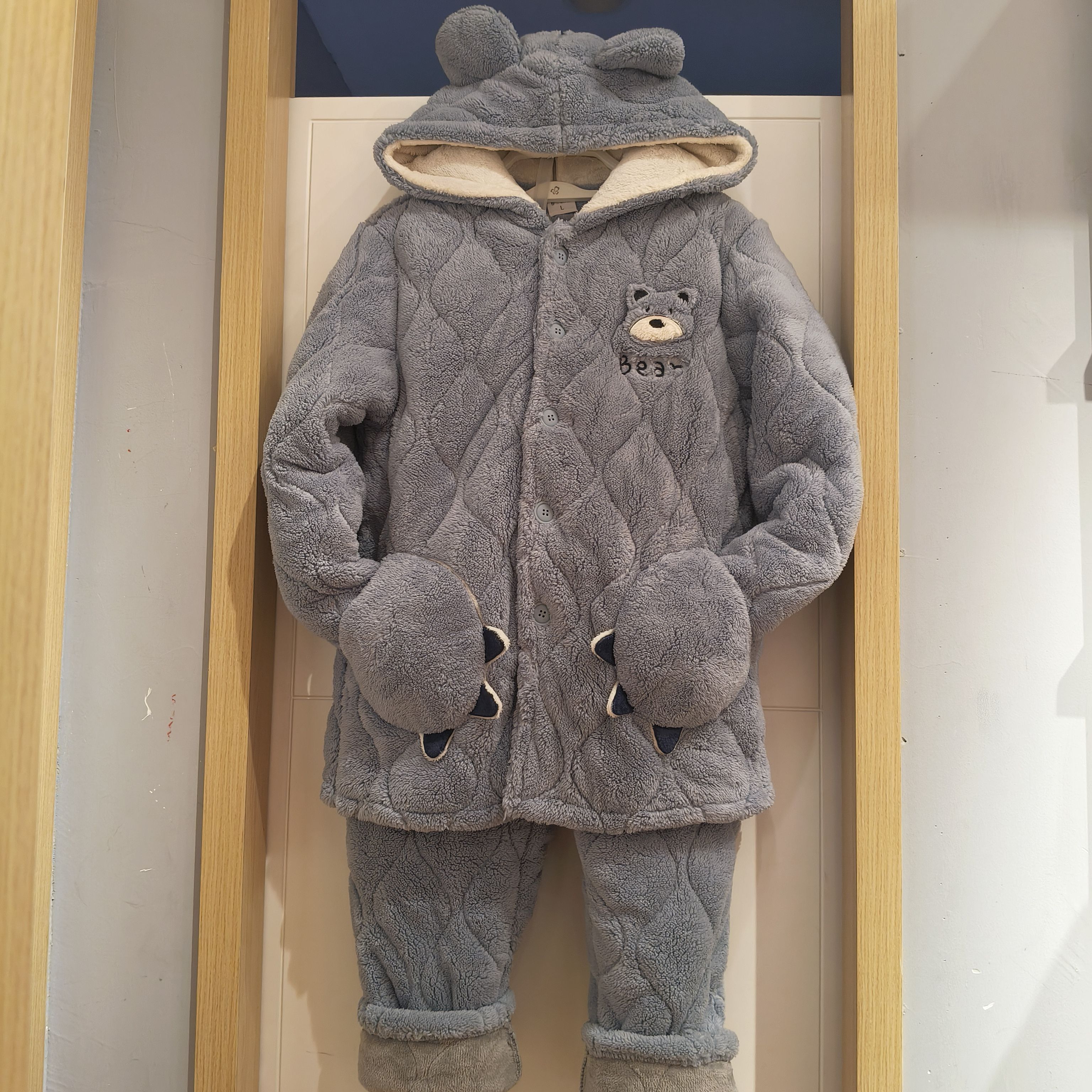 卡通连帽长毛绒家居服男加厚保暖