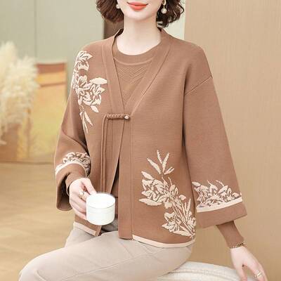 妈妈高贵结婚礼服中年女装秋装针织两件套中老年婆婆十一婚宴喜服