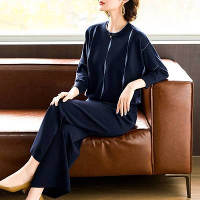 妈妈秋装2025新款休闲运动服套装洋气中老年女装针织衫上衣两件套