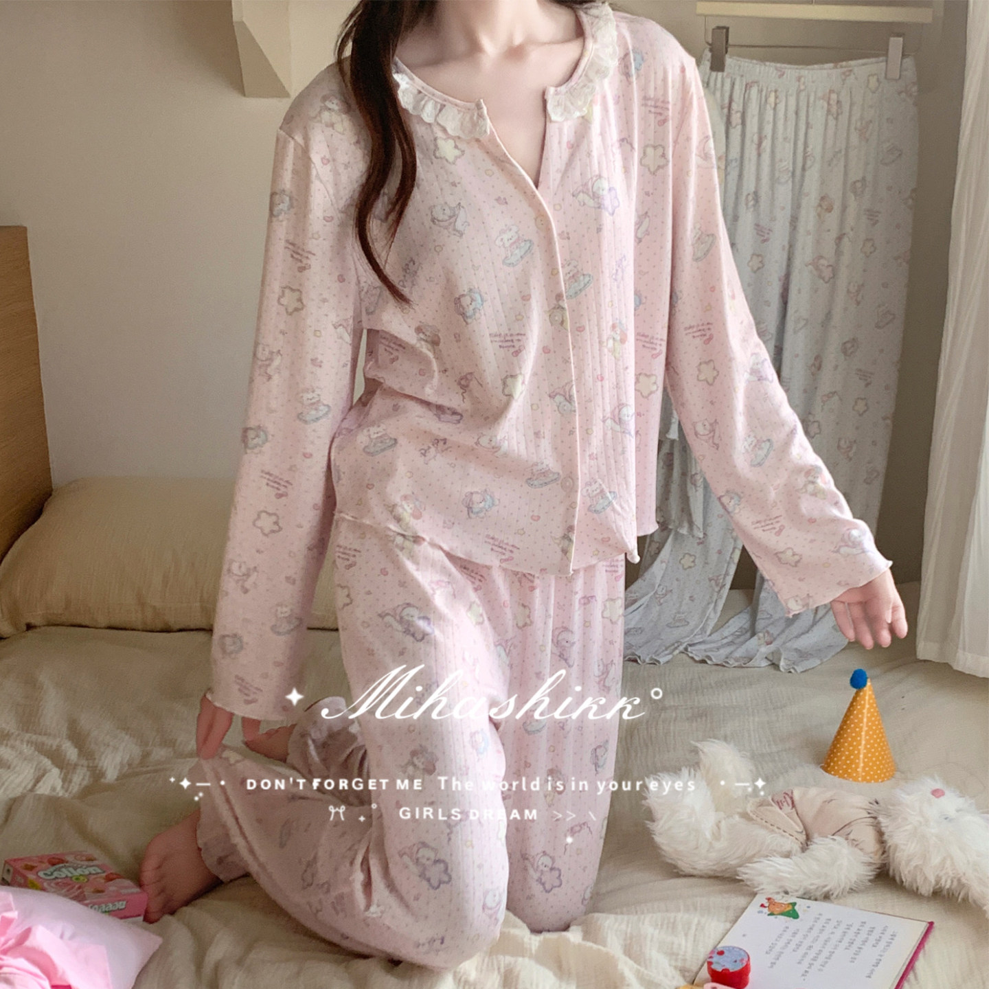 秋冬新款针织棉卡通睡衣女套装