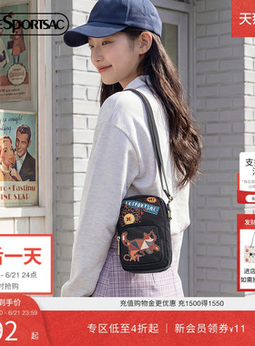 LeSportsac乐播诗新款潮流系列黑色可爱小熊手机包休闲小斜挎包女