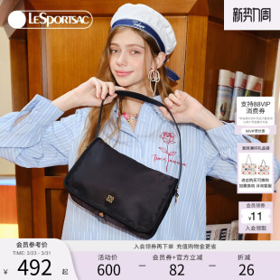 LeSportsac乐播诗小方包黑色轻奢高级女款 斜挎包手提单肩腋下包