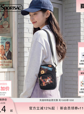 LeSportsac乐播诗新款潮流系列黑色可爱小熊手机包休闲小斜挎包女