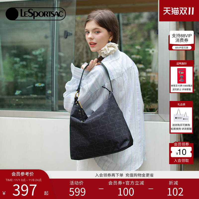 LeSportsac乐播诗黑色高级感腋下单肩包女通勤包手提大容量托特包