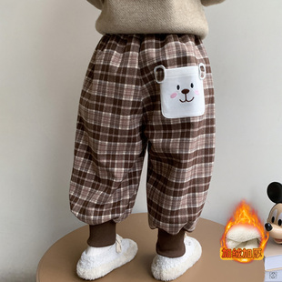 女童羊驼绒加厚格子裤2025新款女宝宝一条过冬长裤儿童冬装保暖裤